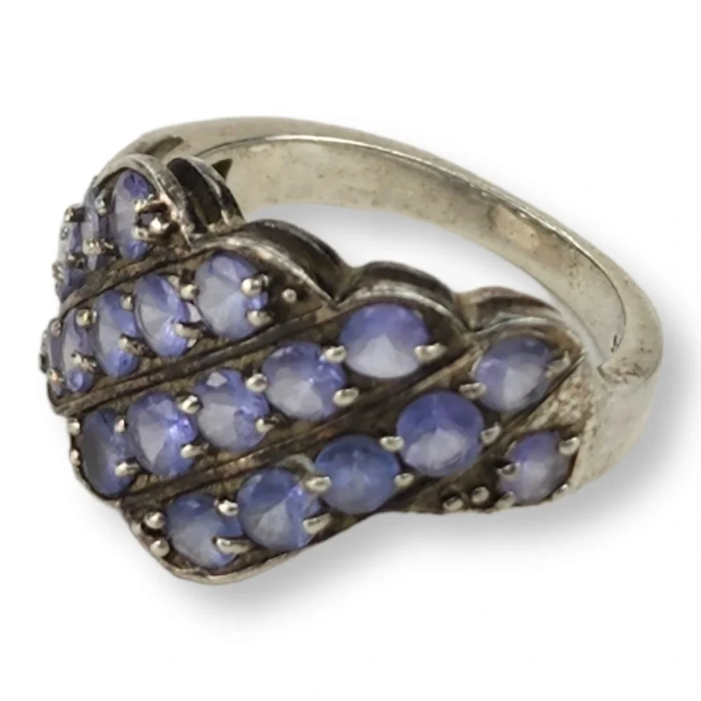 Vintage Sterling Silver Tanzanite Cocktail Ring Size 7.25 Purple 925 Faceted